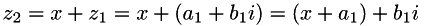\[ z_2=x + z_1=x + (a_1 + b_1i) = (x + a_1) + b_1i \]